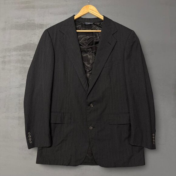 Vintage Polo Ralph Lauren Union Made Black Green Striped 90s Suit Blazer 44 READ - Picture 1 of 8